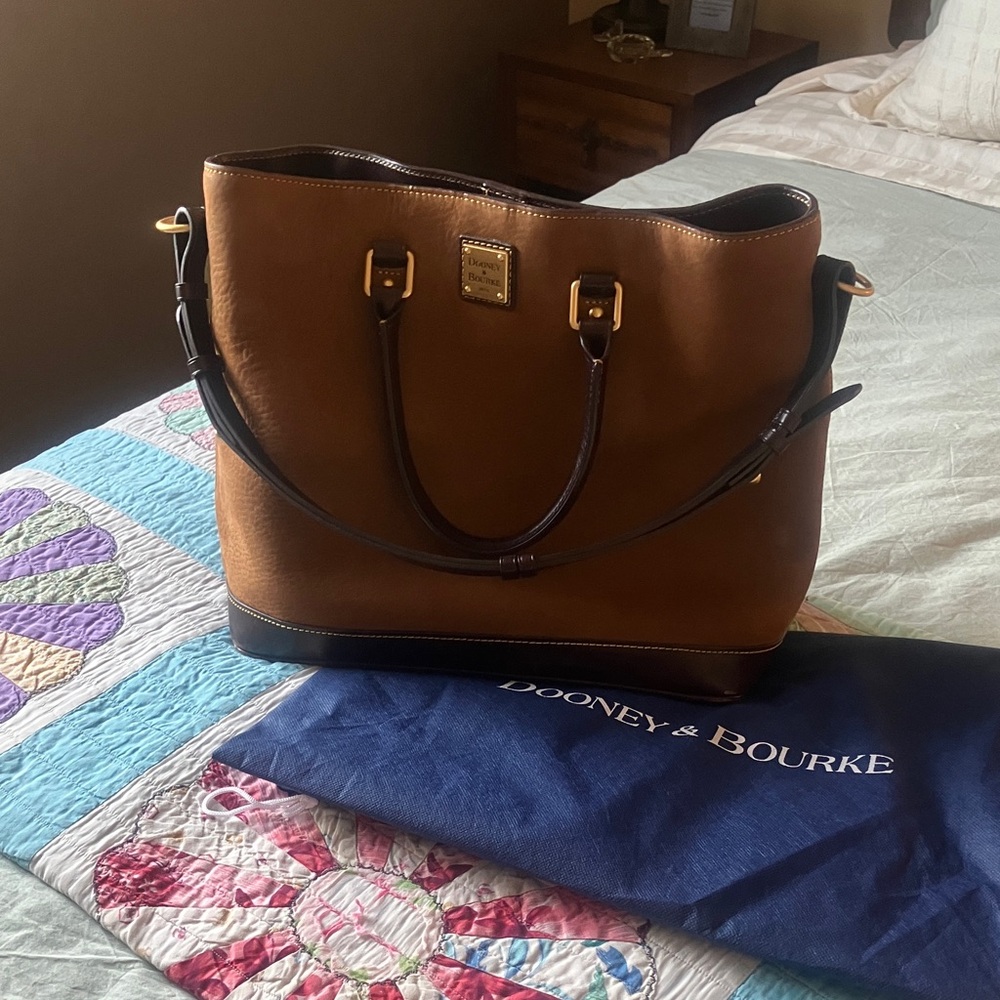 Dooney & Bourke Cognac and Dark Brown Leather Satchel